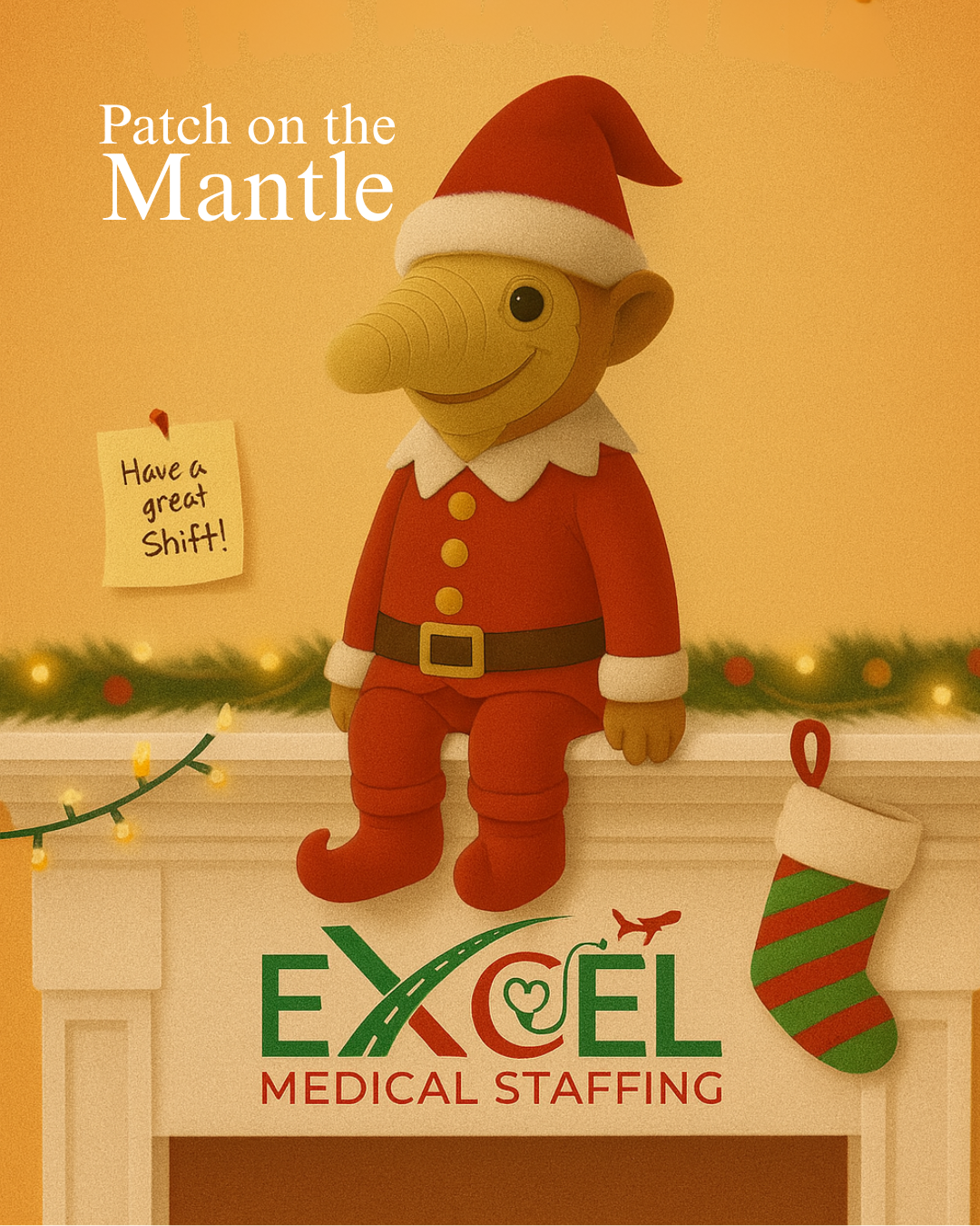 You've heard of Elf on the Shelf...
But have you met Patch on the Mantel?

Straight from the staffing skies and fueled by holiday cheer, Patch has landed at Excel HQ with one mission: to make the season bright for every nurse, tech, and traveler on shift.

Sent by Santa (and approved by Compliance), Patch is here to:
🎄 Spot who’s spreading good vibes
🩺 Report back on holiday hustle
🧡 Leave a little joy behind every day

From breakrooms to nurses’ stations, you never know where he’ll pop up next. But one thing’s for sure—Patch is here to help Excel finish the year strong, one peppermint-fueled shift at a time.

Stick around as he checks in, cheers up, and keeps spirits lifted across the land of healthcare.

#PatchOnTheMantel #ElfOnTheShift #ExcelMedicalStaffing #HealthcareHumor #NurseLife #HolidayStaffing #VeteranOwnedBusiness #PatchTakesOver