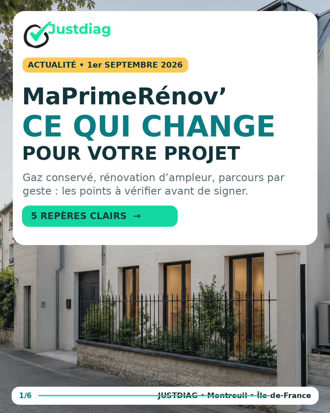 Maison française rénovée illustrant les changements MaPrimeRénov’ de septembre 2026