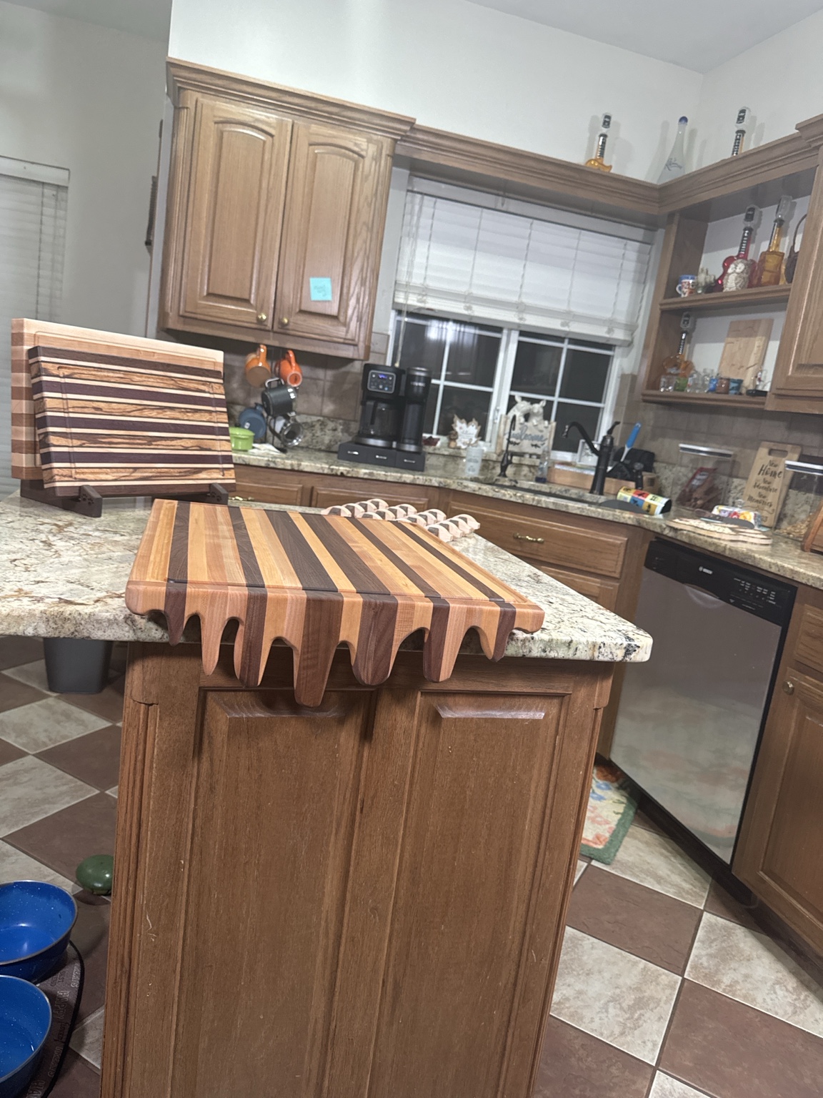 Three-quarter view of the approximately 1.125-inch-thick Melted Edge Cutting Board