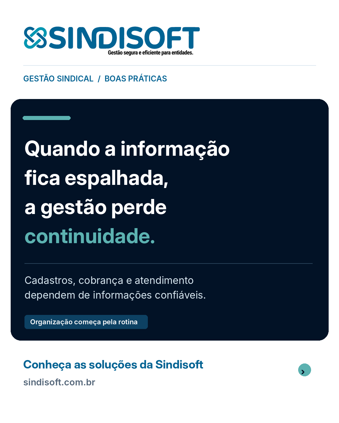 Arte institucional da Sindisoft sobre organização e continuidade dos processos da entidade