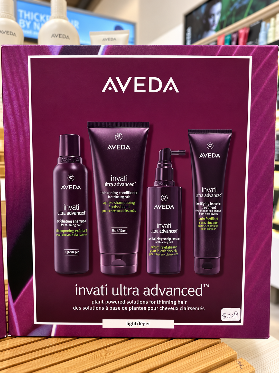 AVEDA Invati Ultra Advanced Light four-piece gift set for fine to medium thinning hair, priced at CA$229 at ecoChic Victoria