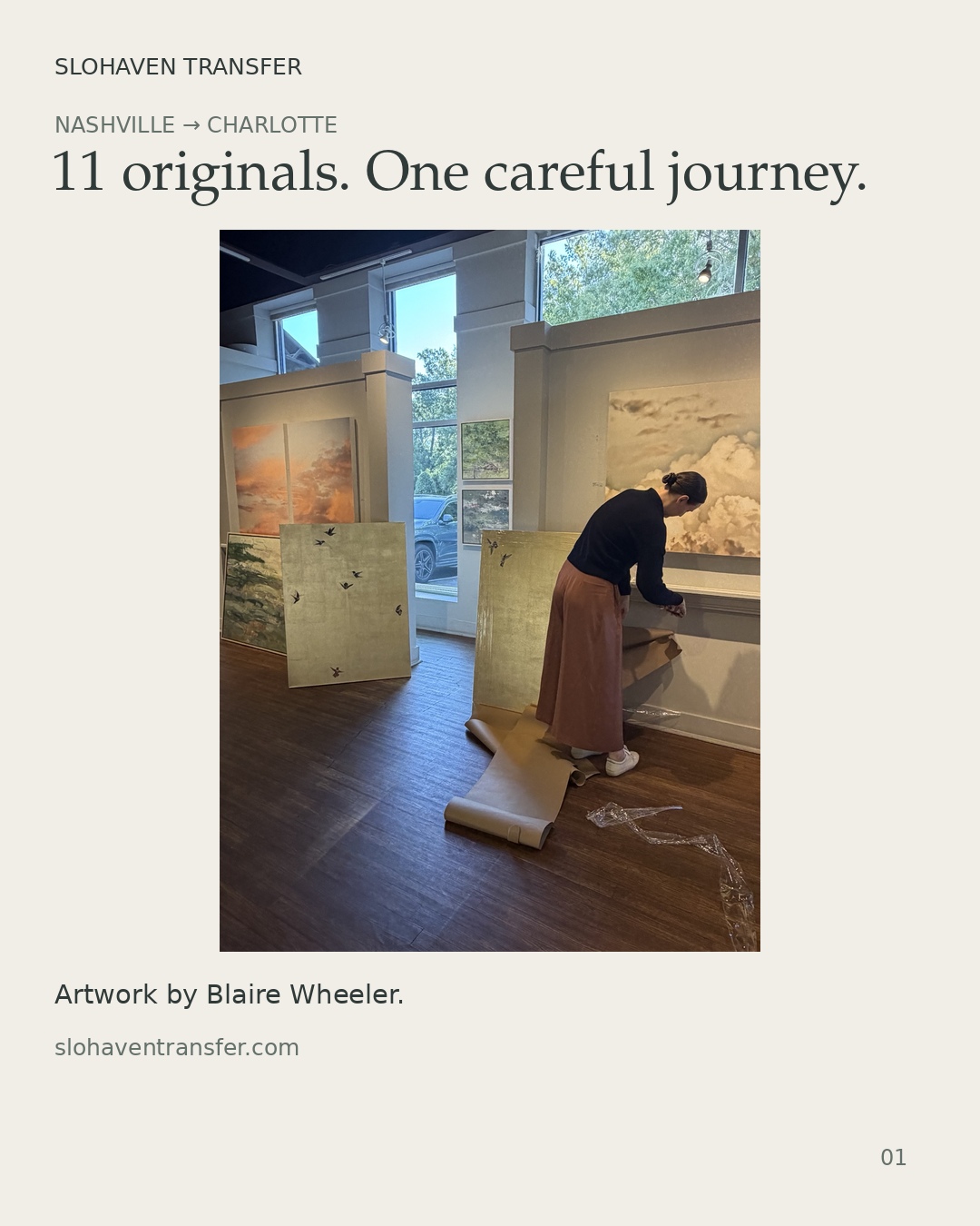 Blaire Wheeler artwork unpacked at Shain Gallery after transport from Nashville.