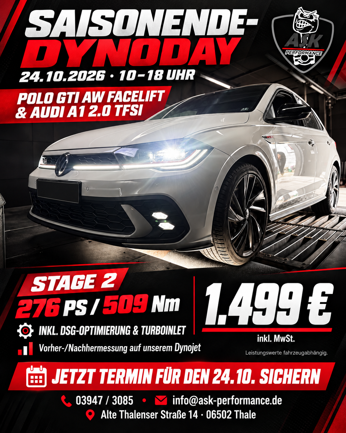 Polo GTI AW Facelift & Audi A1 2.0 TFSI – Dynoday-Angebot am 24.10.2026 für 1.499 €