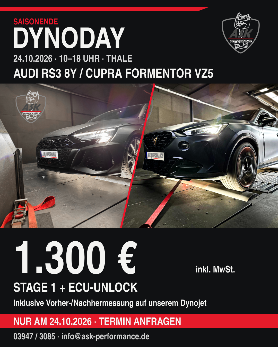 RS3 8Y & Formentor VZ5 – Dynoday-Angebot am 24.10.2026 für 1.300 €