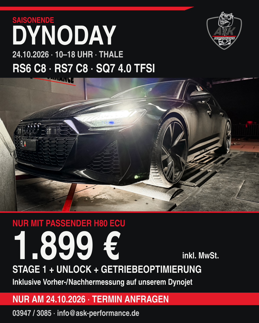 RS6 C8 / RS7 C8 / SQ7 4.0 TFSI – mit passender H80 ECU – Dynoday-Angebot am 24.10.2026 für 1.899 €
