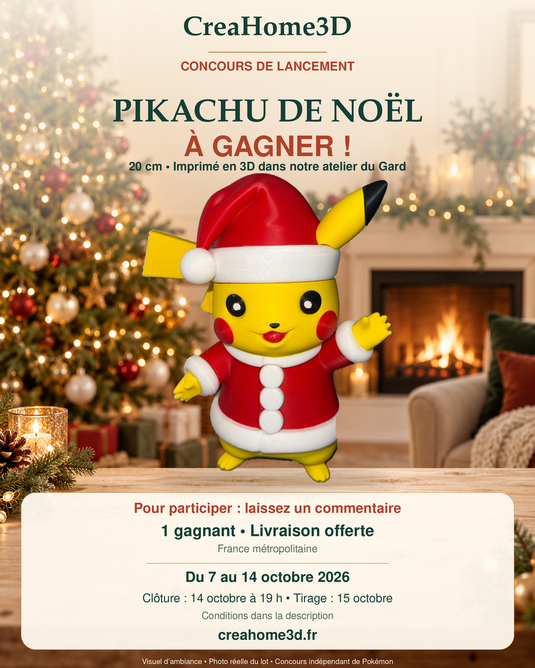 Pikachu de Noël de 20 cm à gagner